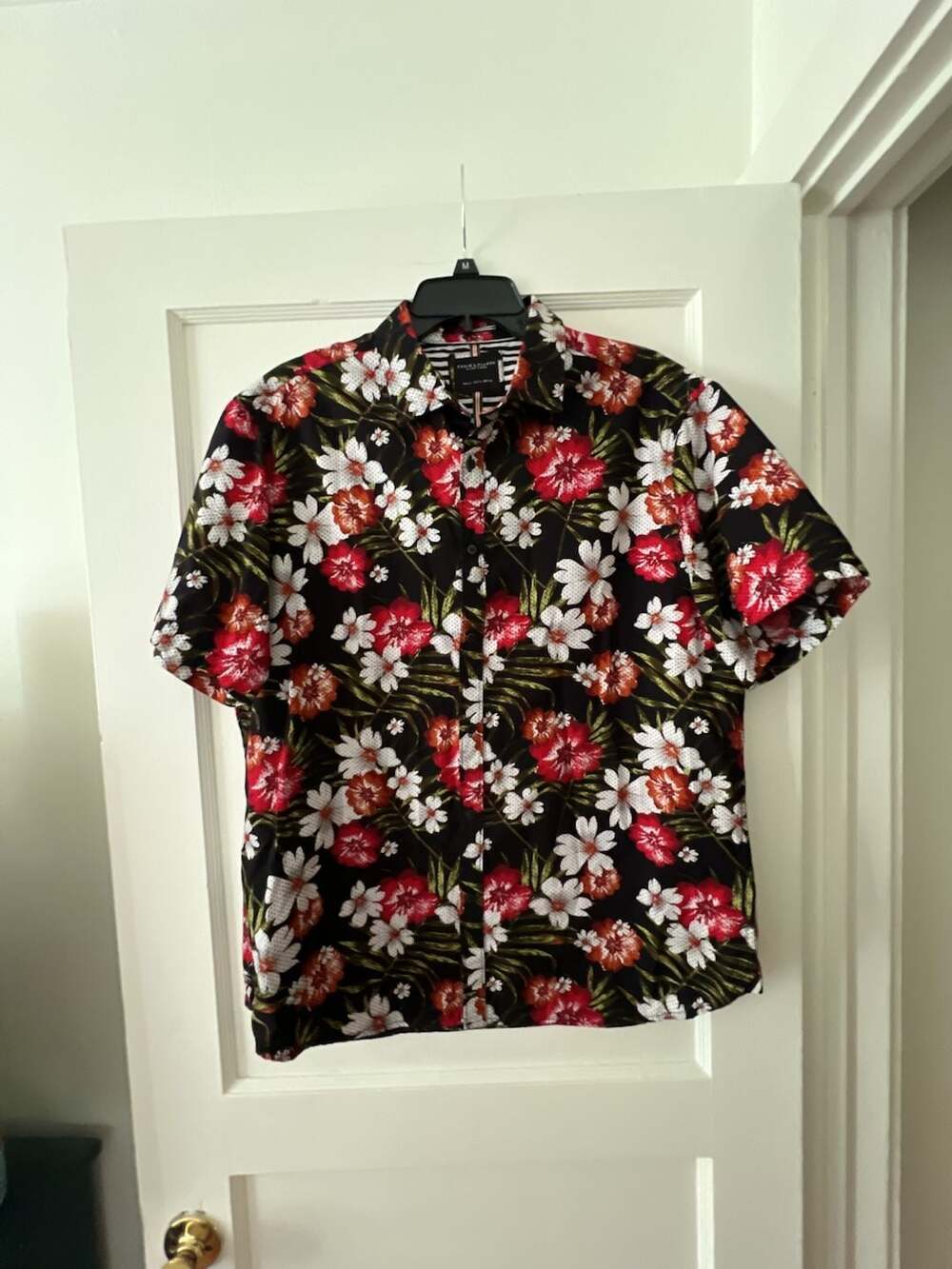 Denim & Flower Short Sleeve Button Down Shirt Size XL Black Floral